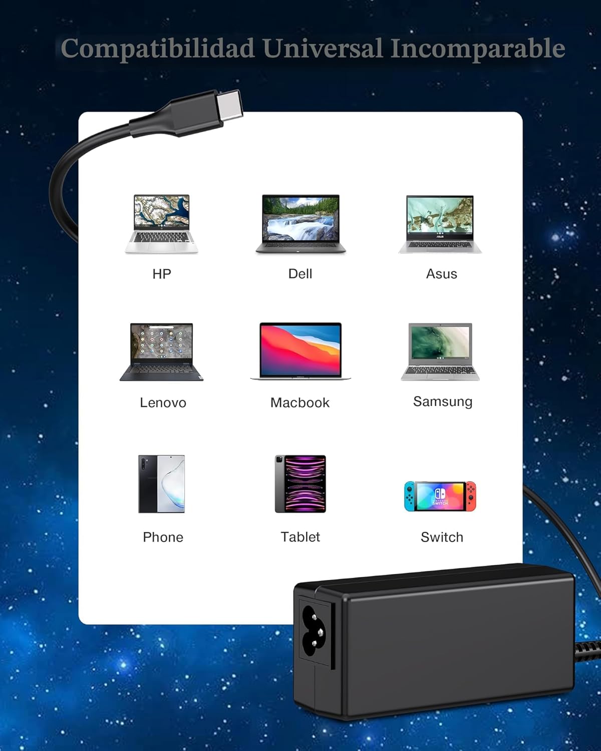 Cargador USB C para portátil de 45 W tipo C - Reemplazo para Acer,...