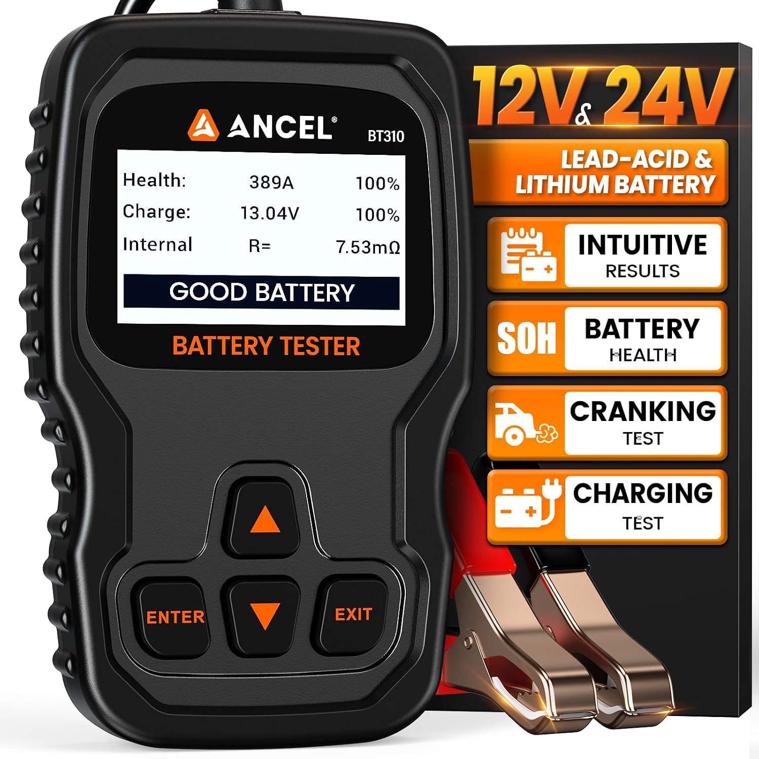 ANCEL BT310 - Probador de batería de coche de 12 V 24 V, probador d...