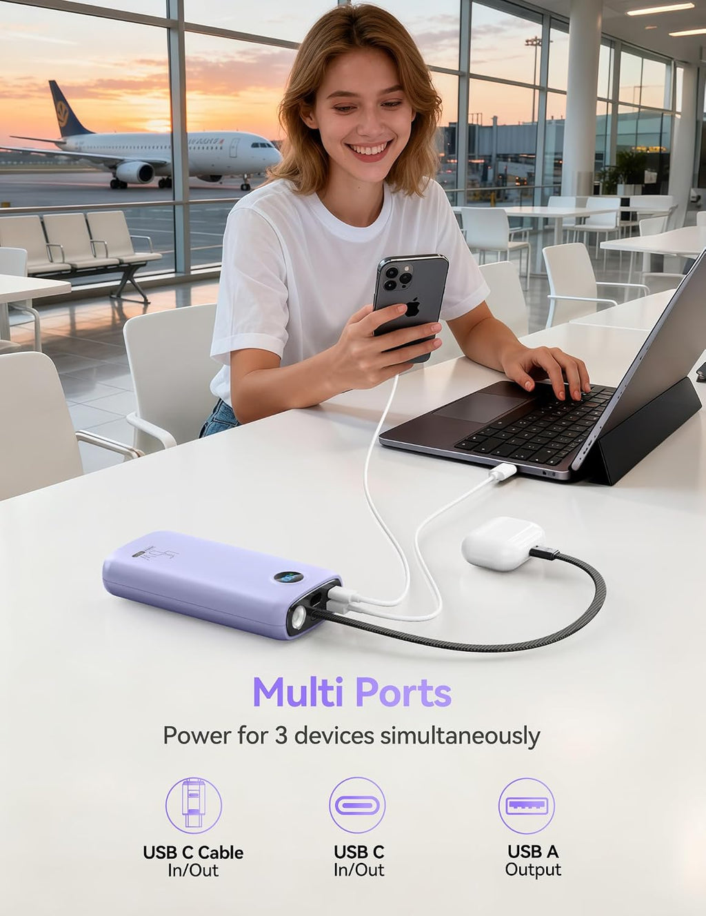 Cargador portátil, batería portátil de 45 W, 20000 mAh, con cable U...