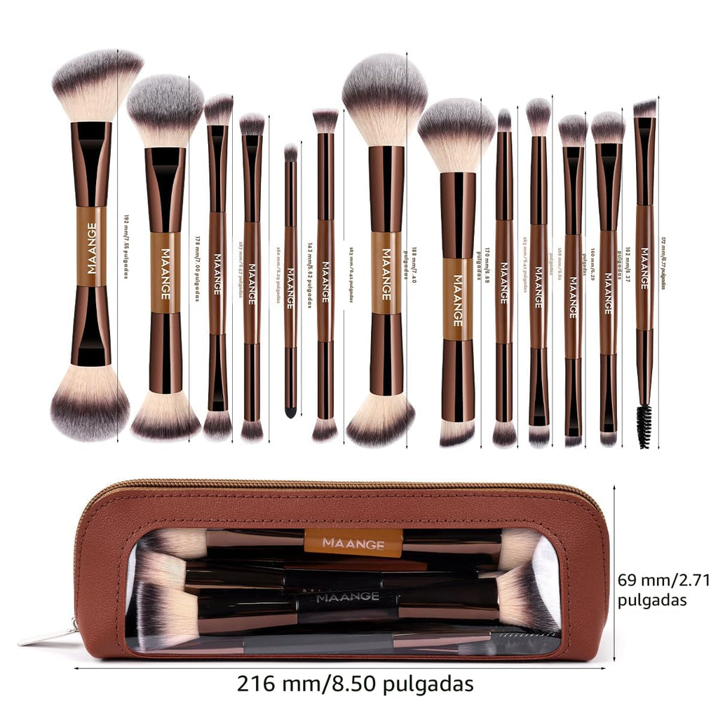 MAANGE Juego de 13 brochas de maquillaje de base con bolsa, brochas...