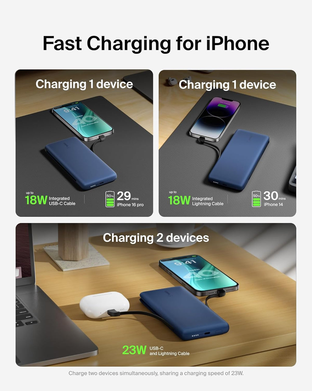 Belkin Cargador portátil para iPhone\/Android (10,000 mAh), batería...
