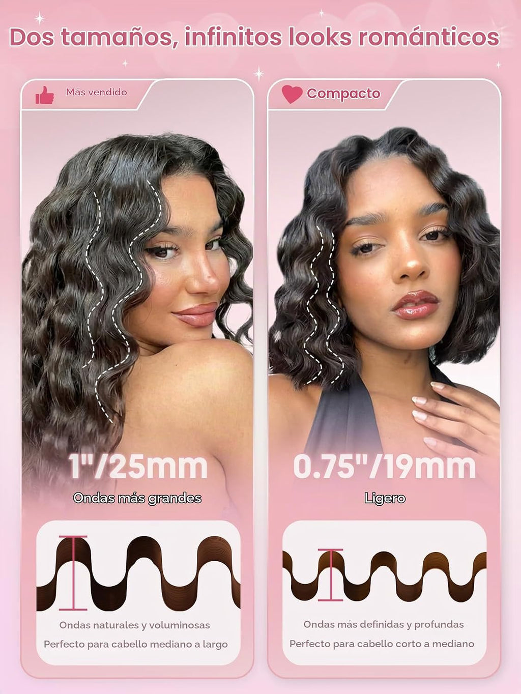 SHEGLAM Ondulador de cabello ondulado de playa (rosa, 0.75 pulgadas)