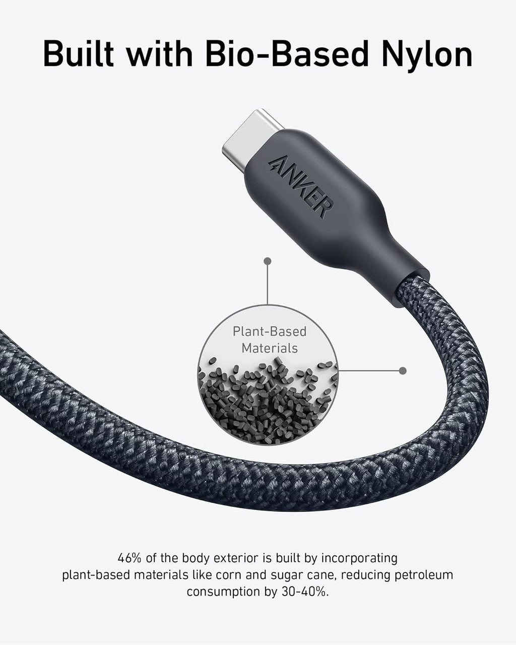 Anker Cable USB C, cable de carga rápida tipo C bio-trenzado de 240...