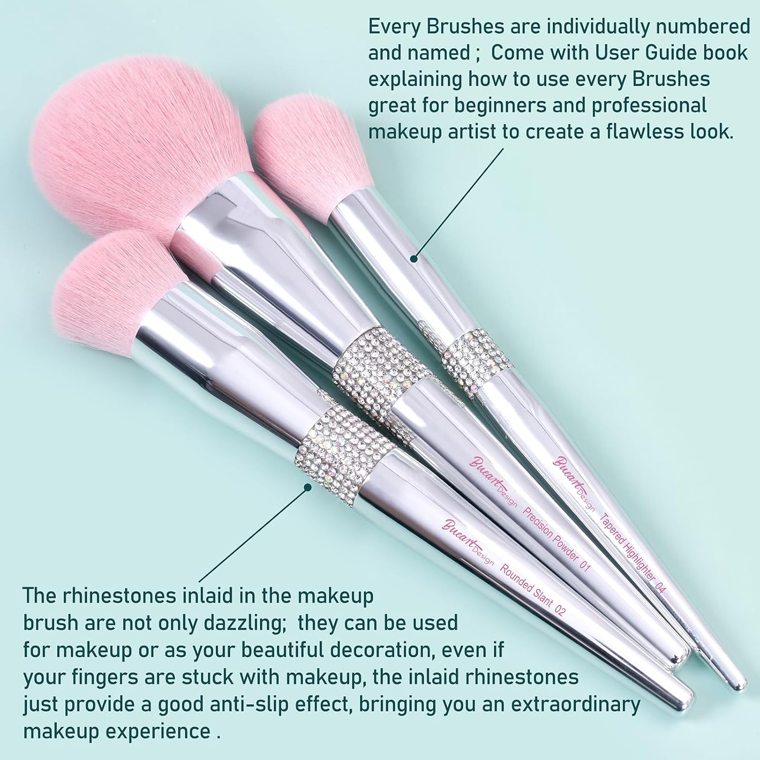 Bueart Design Juego elegante de brochas de maquillaje rosa pálido u...