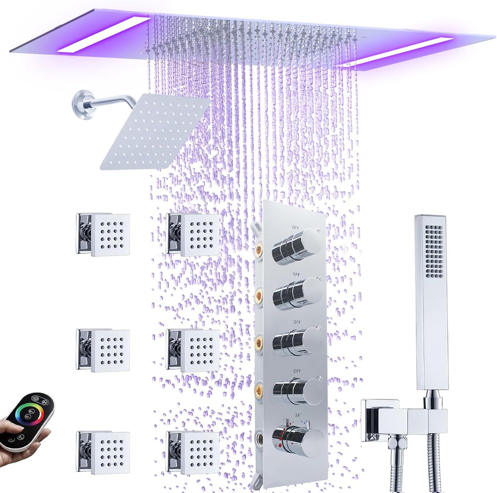 NPYSVSSS - Sistema de ducha termostático con cabezal LED de montaje...