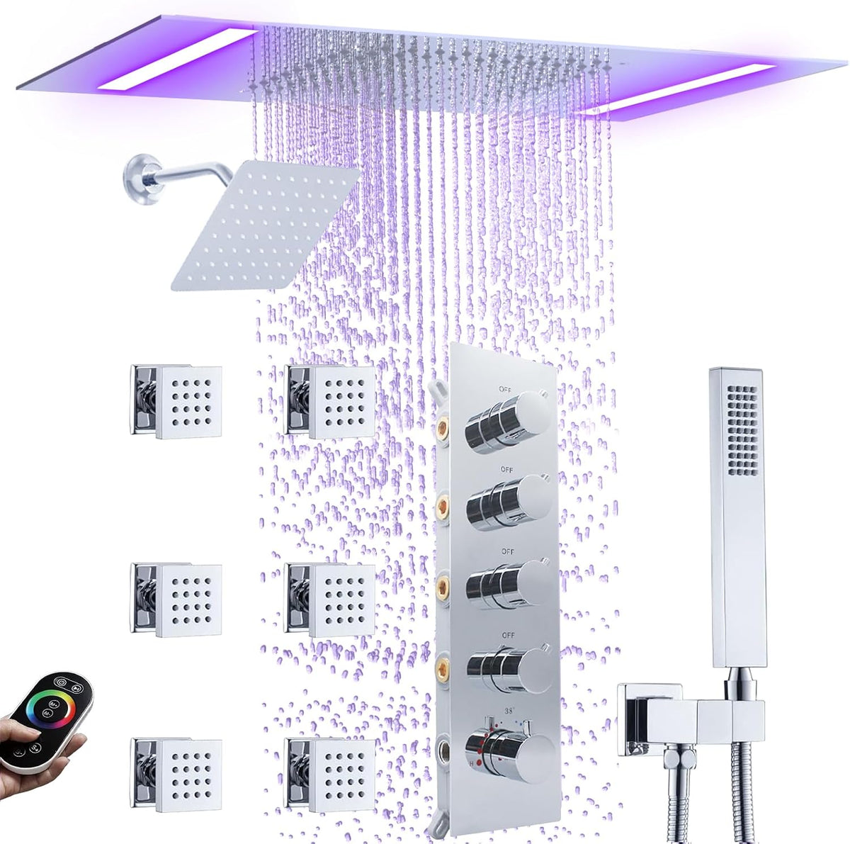NPYSVSSS - Sistema de ducha termostático con cabezal LED de montaje...