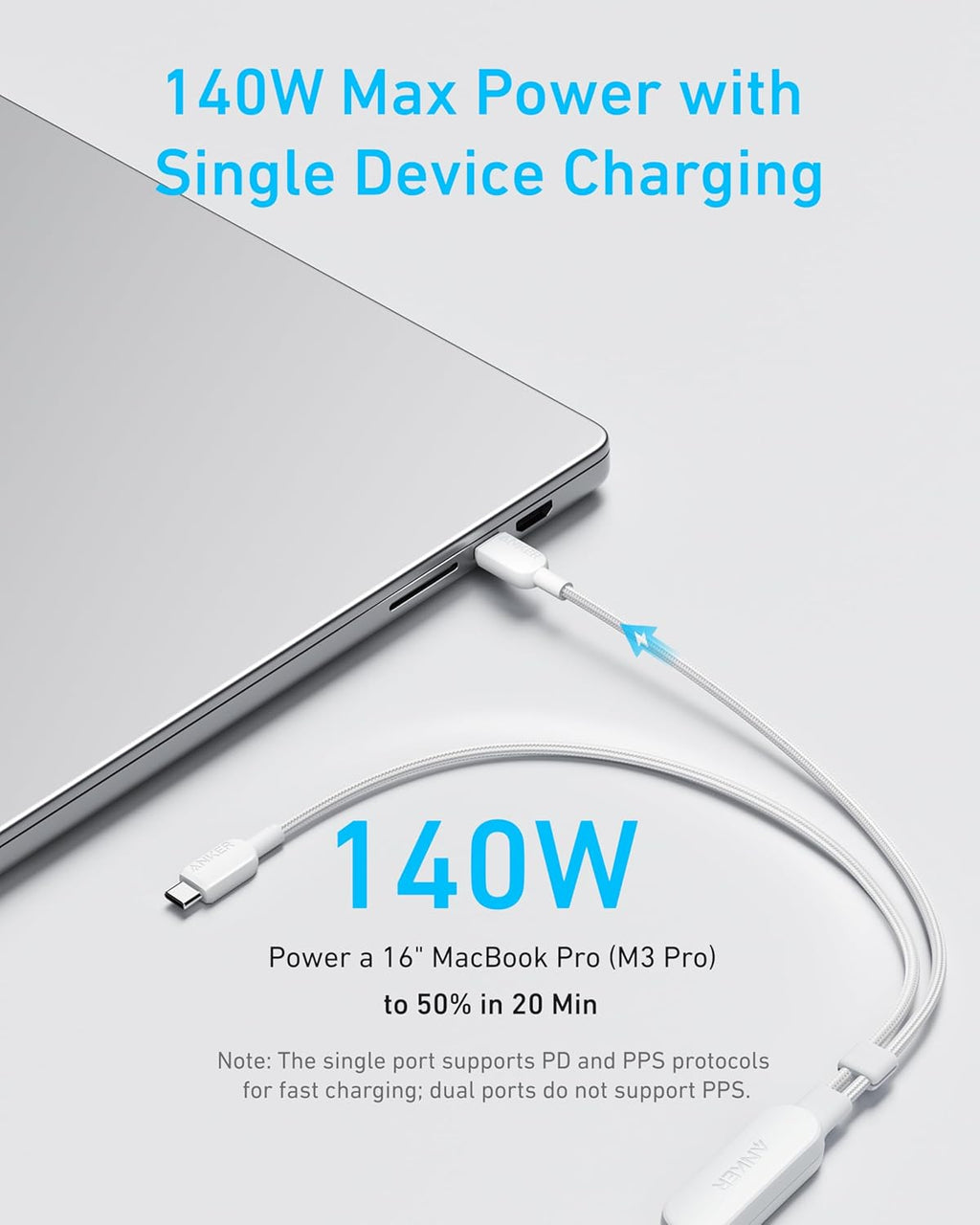 Anker Cable, Cable USB C a USB C de 6 pies 2 en 1 140W máx., carga...
