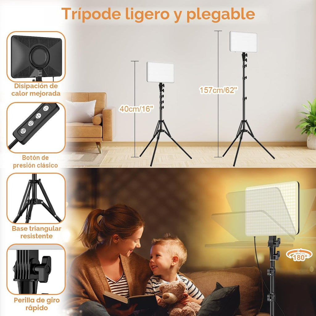 Anautin - Paquete de 2 luces LED de video, iluminación de fotografí...