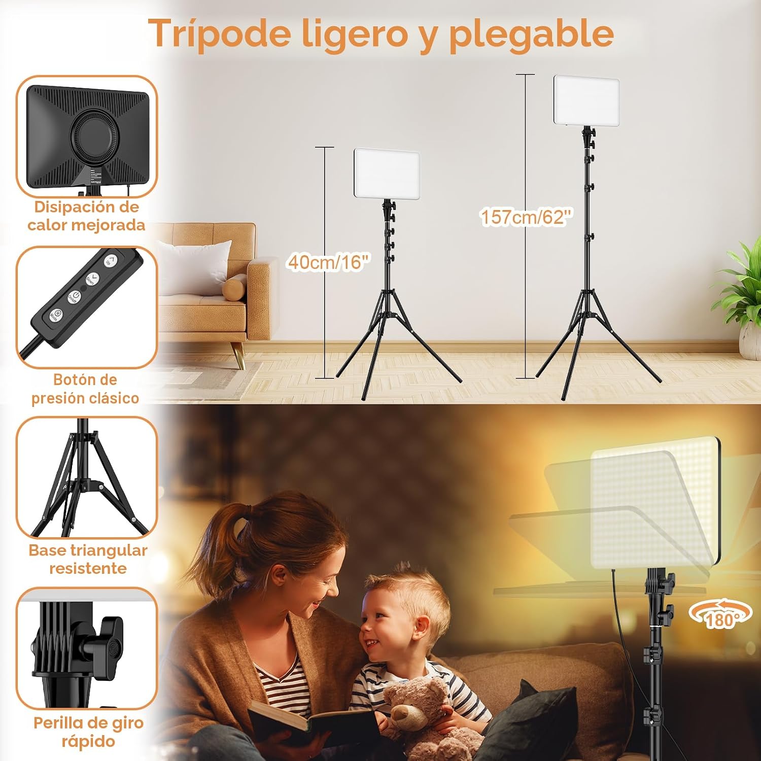 Anautin - Paquete de 2 luces LED de video, iluminación de fotografí...