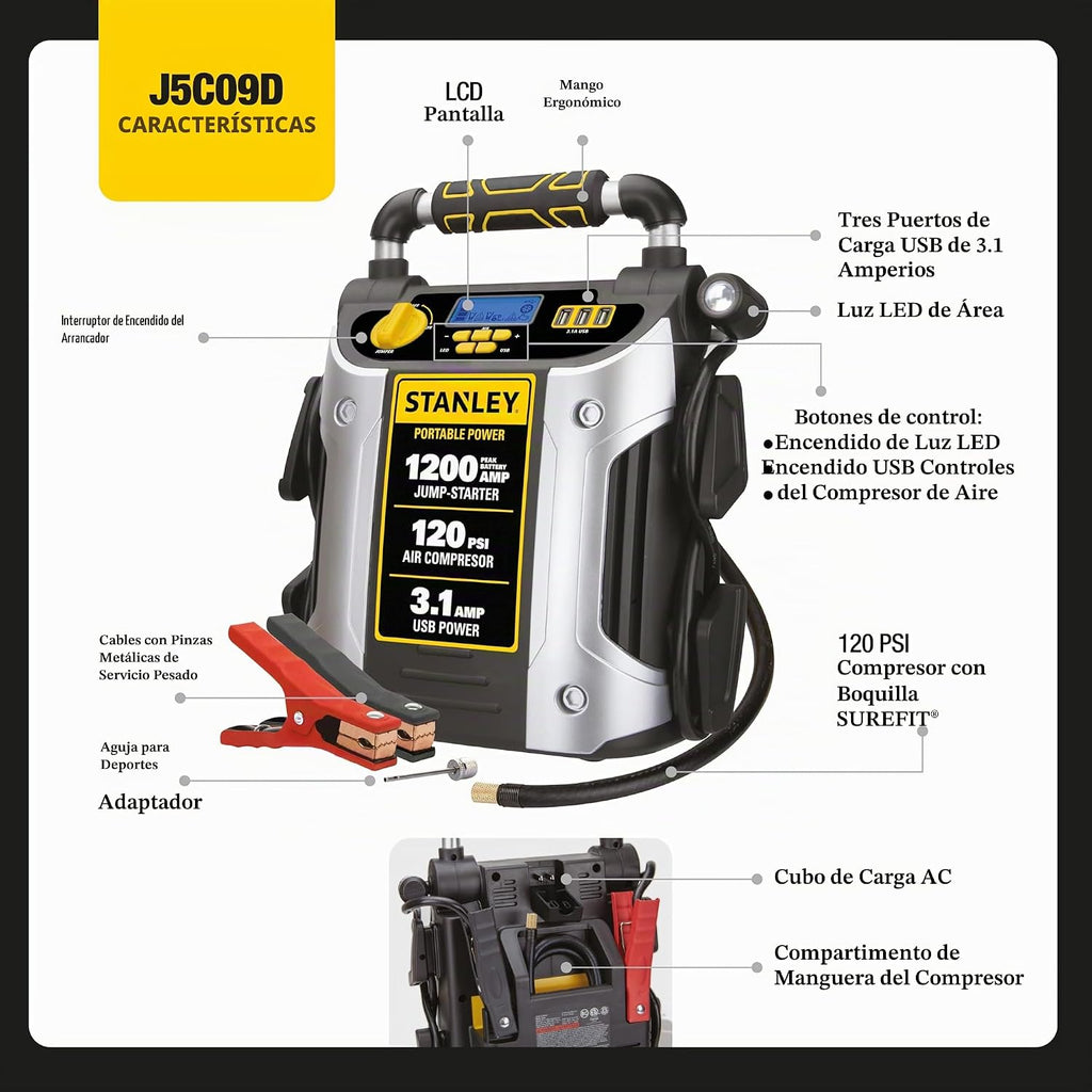 STANLEY J5C09D - Arrancador automotriz de 1200 amperios de pico, al...