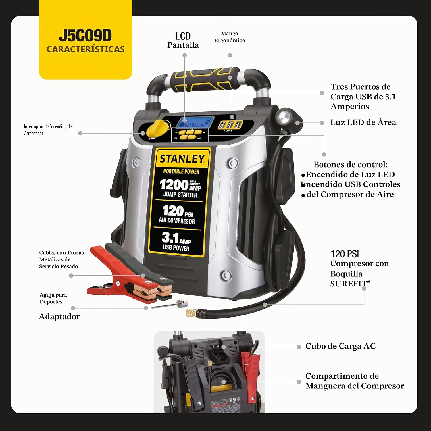 STANLEY J5C09D - Arrancador automotriz de 1200 amperios de pico, al...
