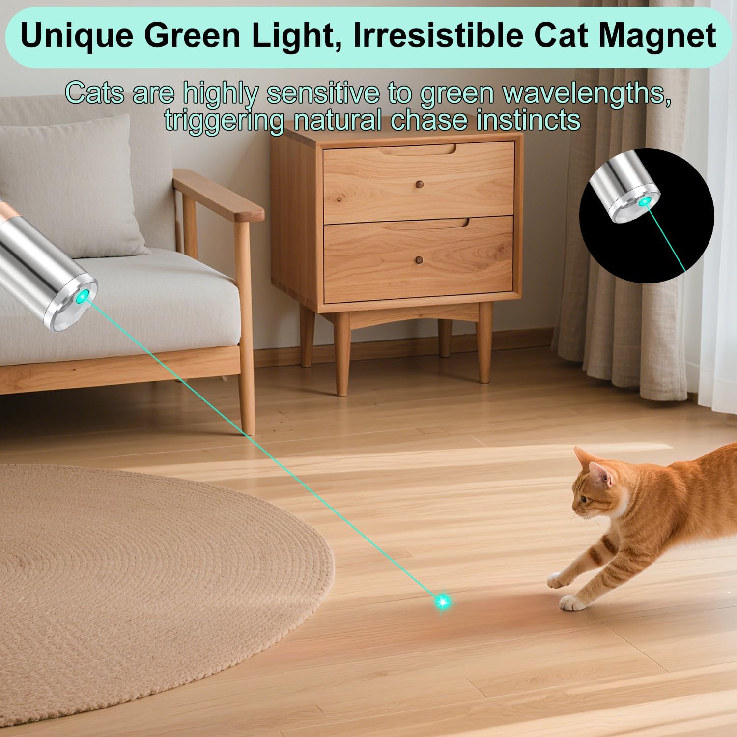 TBTeek Juguete para gatos, luz verde, con funda de metal, recargabl...