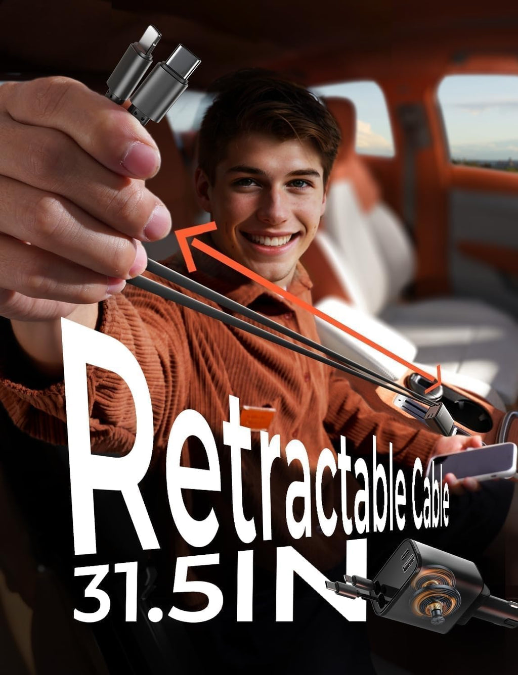 LISEN - Cargador retráctil para automóvil, adaptador de cargador de...