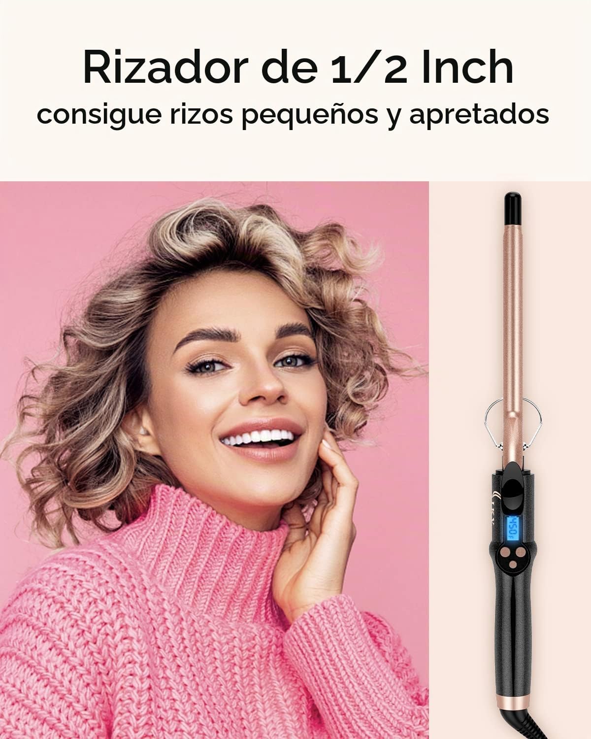 Pequeño Rizador de Cabello, Barril Largo de 1\/2 Pulgada para Cabel...