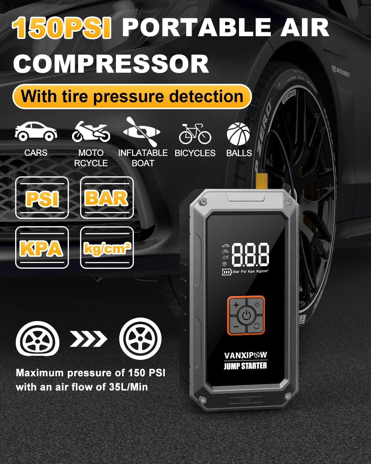 Arrancador de batería de coche M1 con compresor de aire 4500A 150PS...