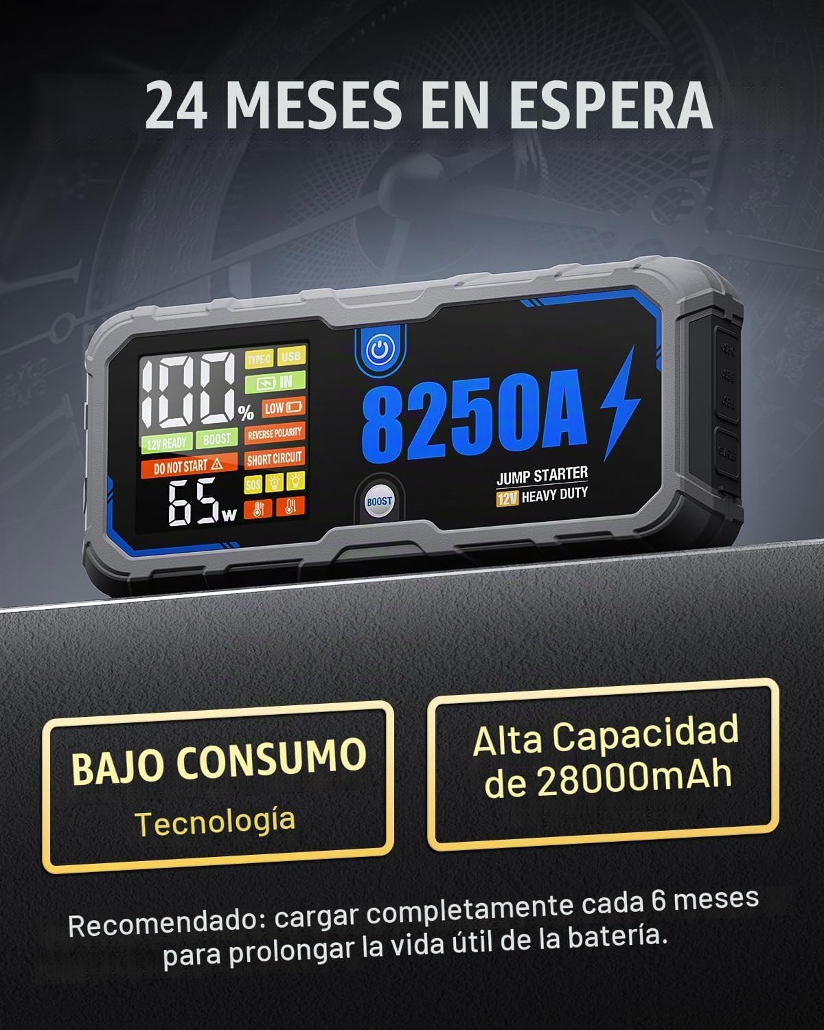 Arrancador portátil de batería de coche 8250A con PD-65W (para todo...