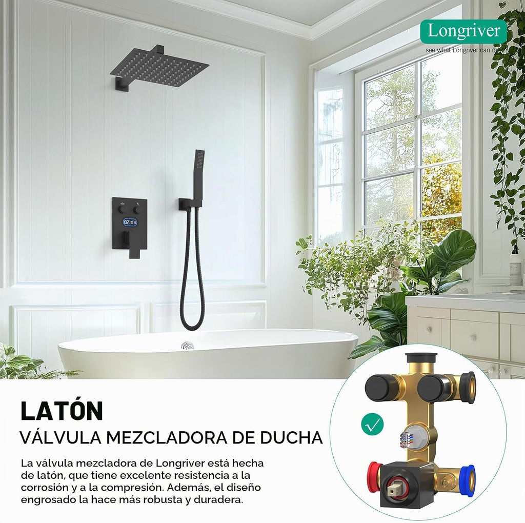Longriver Juego de grifo de ducha de 2 pulsadores con pantalla de t...
