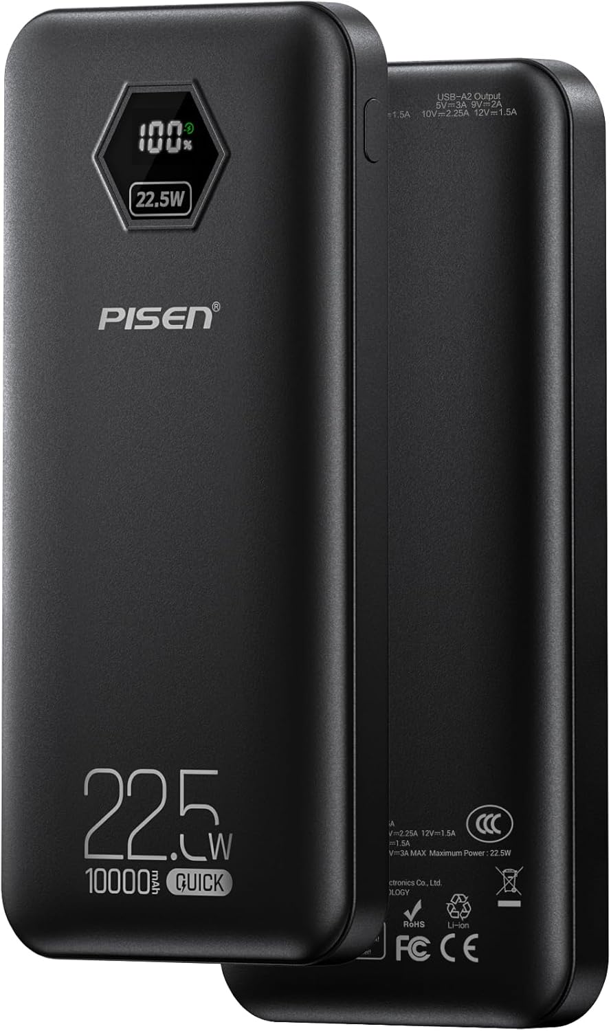 PISEN Banco de energía 3C de 10000 mAh, 22.5 W, certificado CCC, ca...