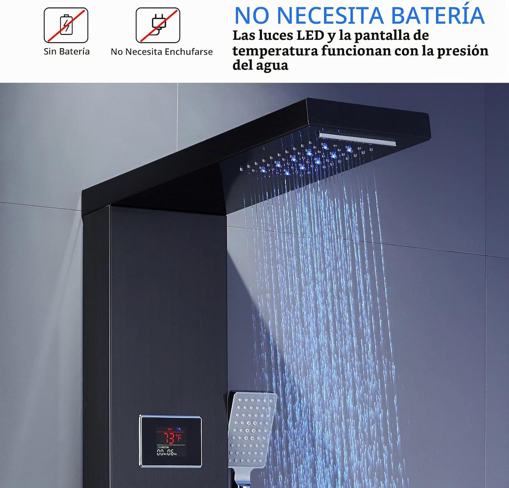 MENATT Sistema de torre de panel de ducha LED 5 en 1 de acero inoxi...