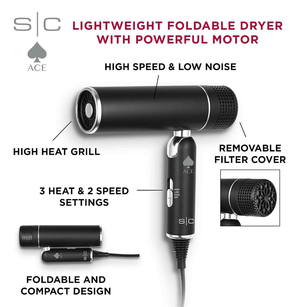 StyleCraft Secador de pelo ligero plegable Ace con potente motor co...