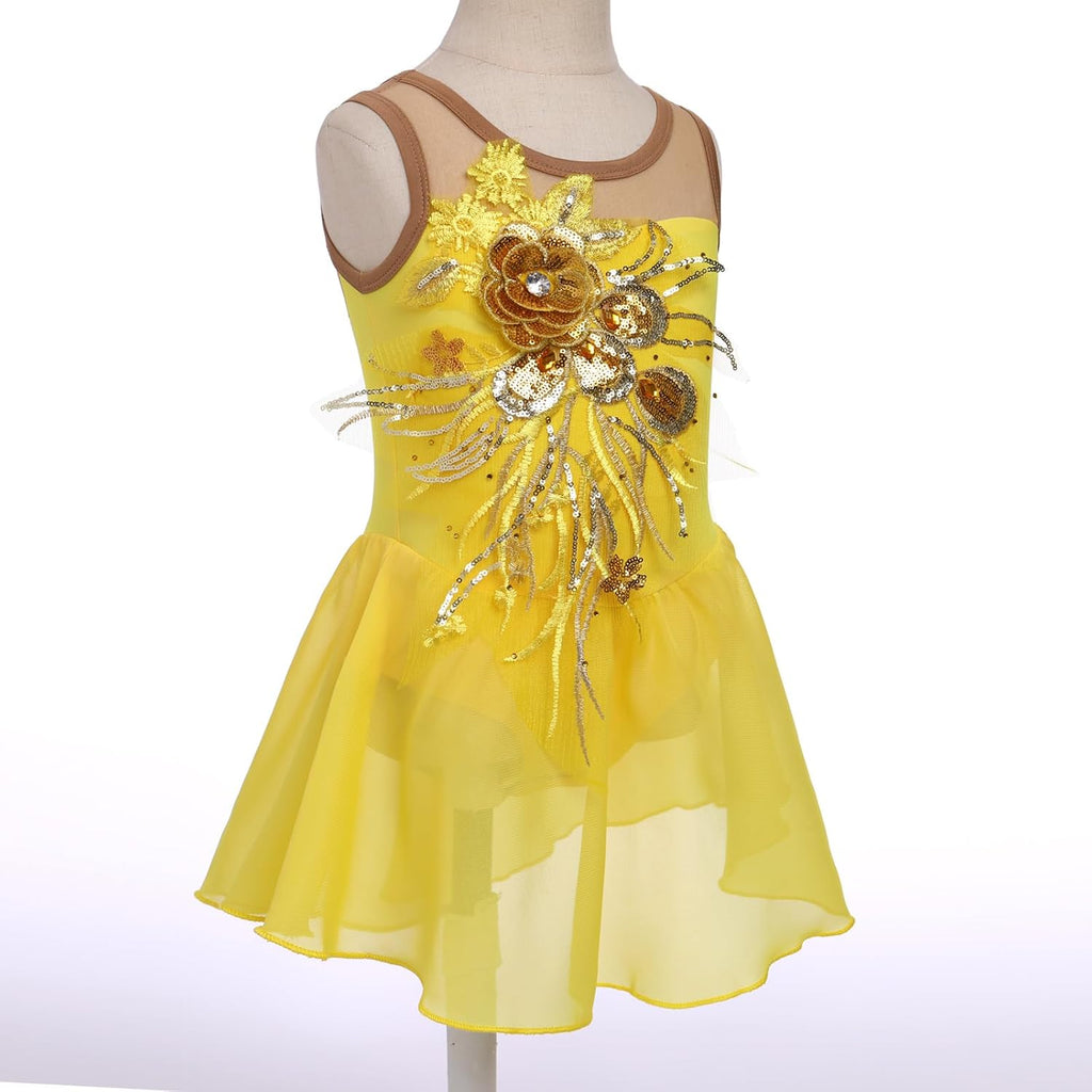 Vestido de patinaje artístico sobre hielo para niñas, lentejuelas b...