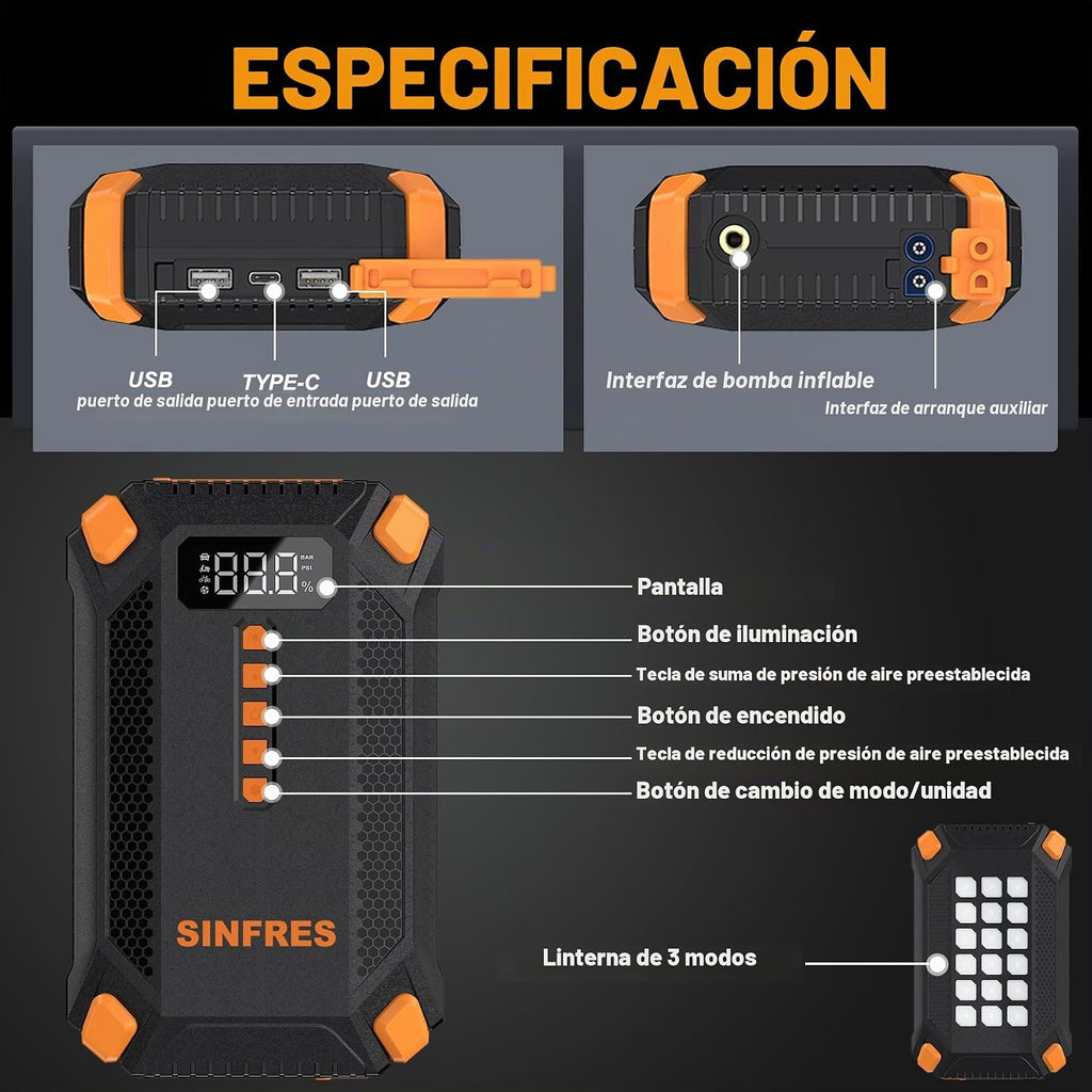 Arrancador del salto de 1000A 12V con el compresor de aire, paquete...