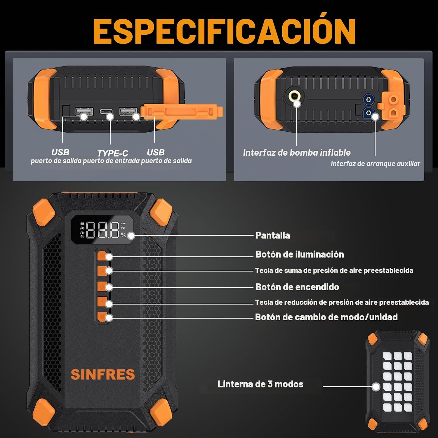 Arrancador del salto de 1000A 12V con el compresor de aire, paquete...