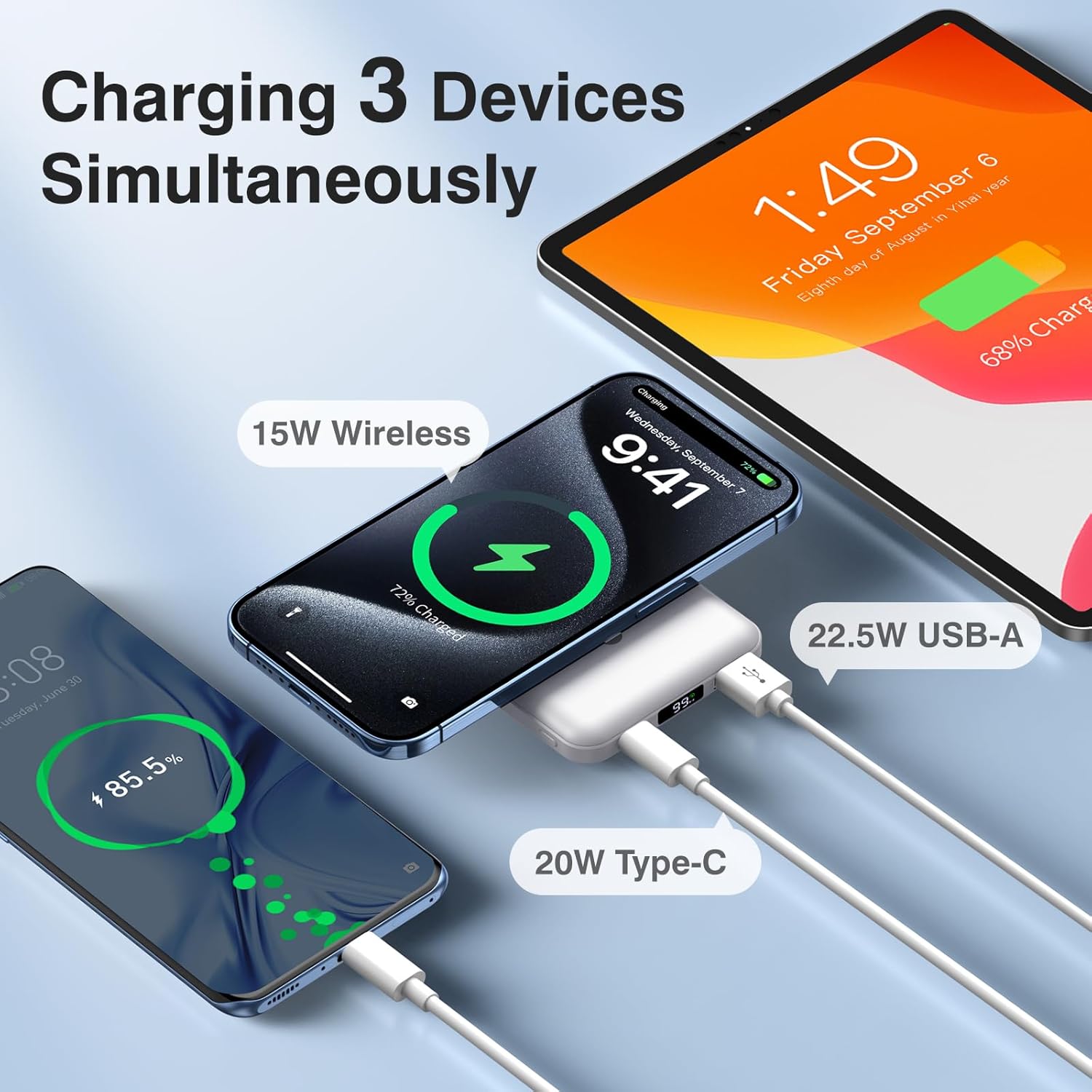 AOGUERBE Cargador portátil MagSafe, banco de energía magnético de 1...