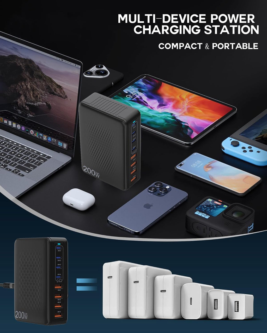 Bloque de Carga USB C, Estación de Carga USB C de 8 Puertos 200W, C...