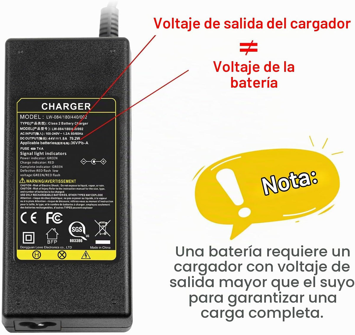 Cargador de 44 voltios y 1.8 amperios para 36 V Boreem Jia, Minimot...