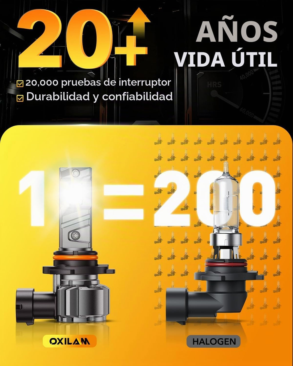 OXILAM Bombilla LED 9005\/HB3, 12 veces más brillante, 6500 K, blan...