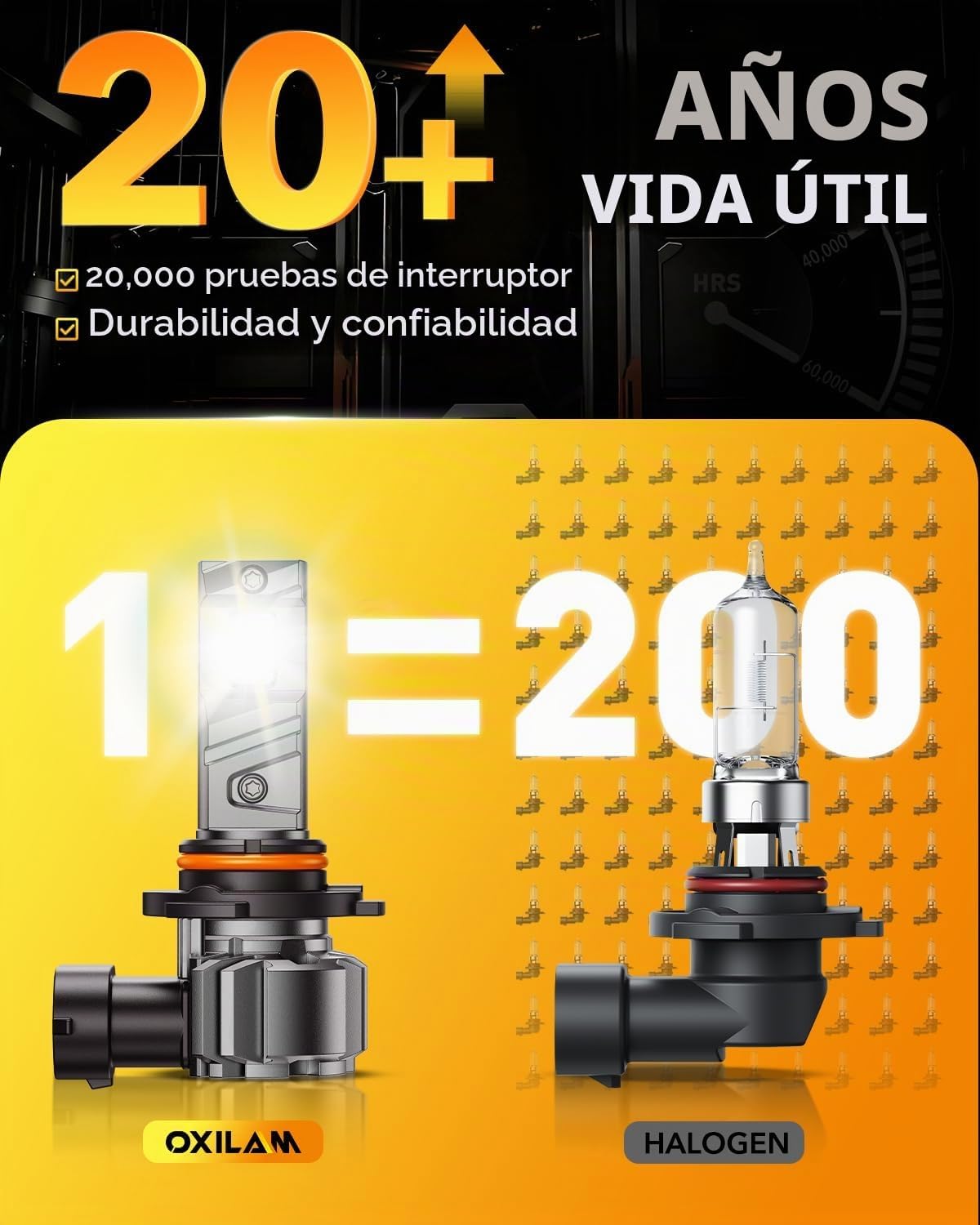 OXILAM Bombilla LED 9005\/HB3, 12 veces más brillante, 6500 K, blan...