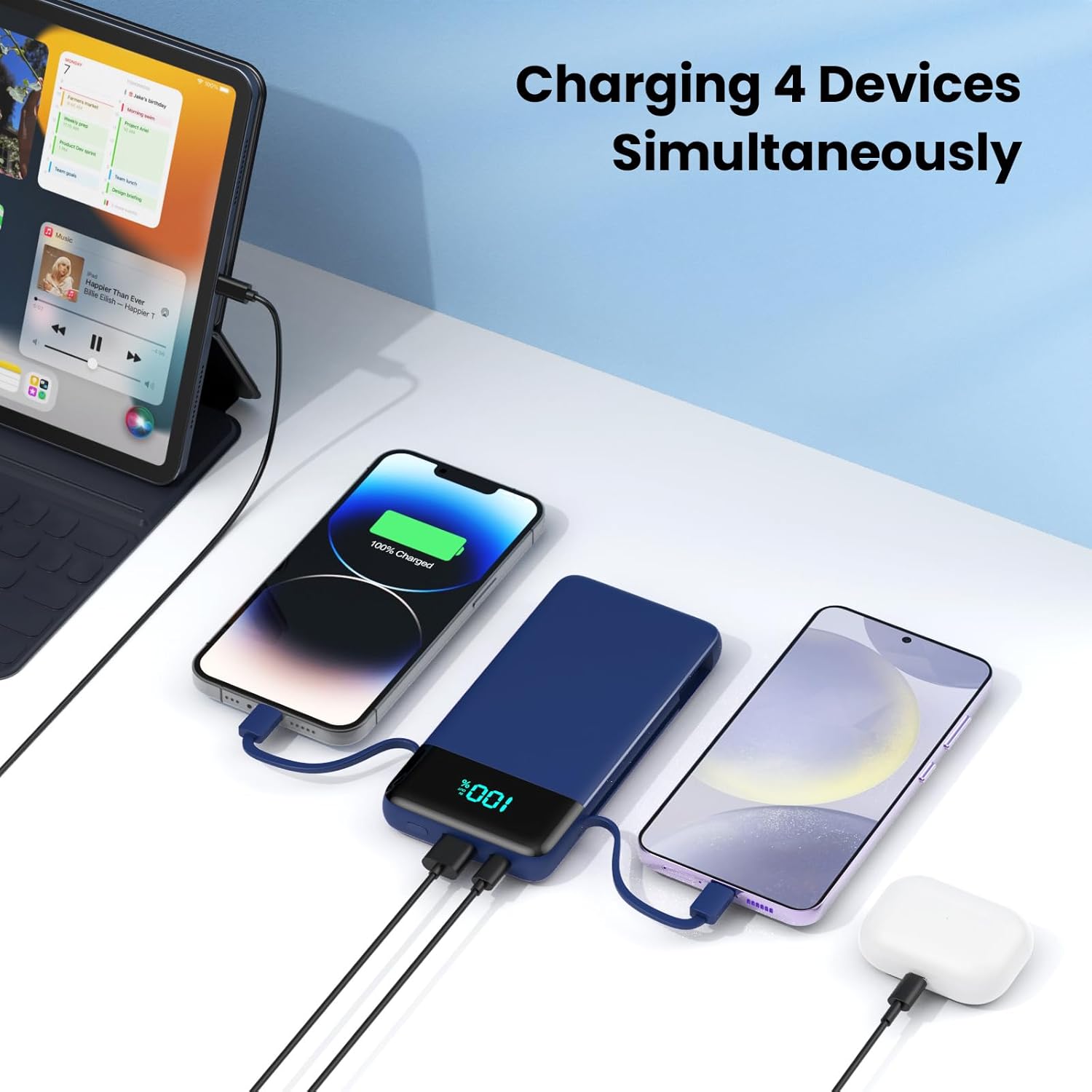 Cargador portátil para iPhone con cables integrados y enchufe de pa...