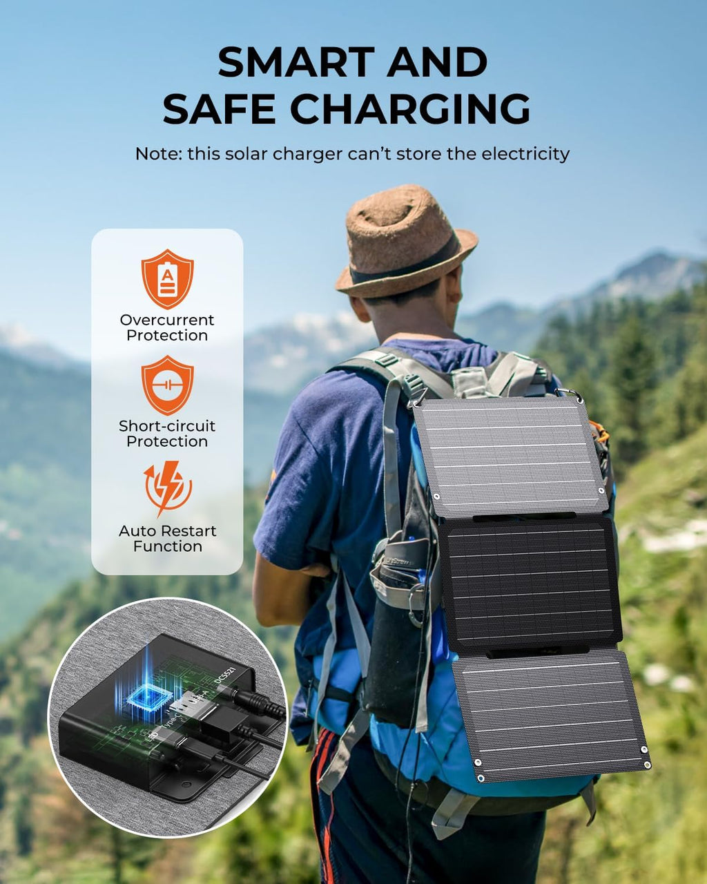 BigBlue Cargador de panel solar de 30W con puertos USB-A, USB-C y D...
