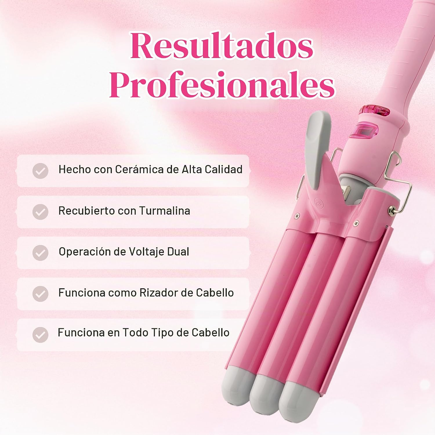Alure Rizador de Tres Barriles Varita Onduladora de Cabello con Pan...