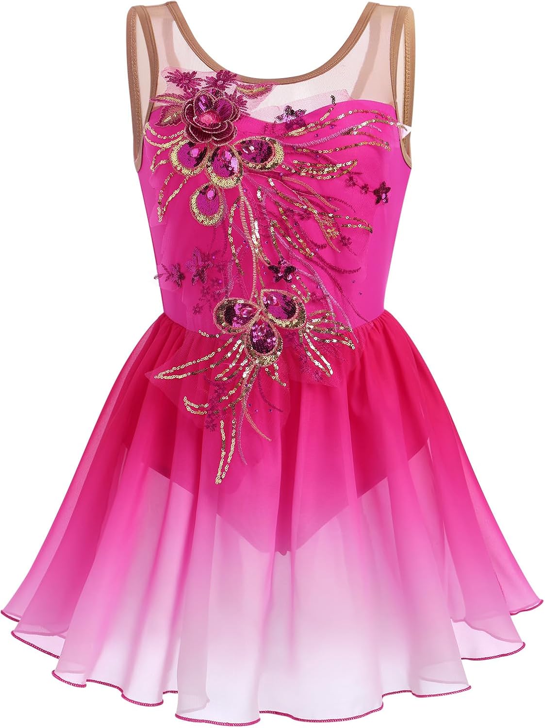 ODASDO Vestido de patinaje artístico de hielo para mujer, leotardo...