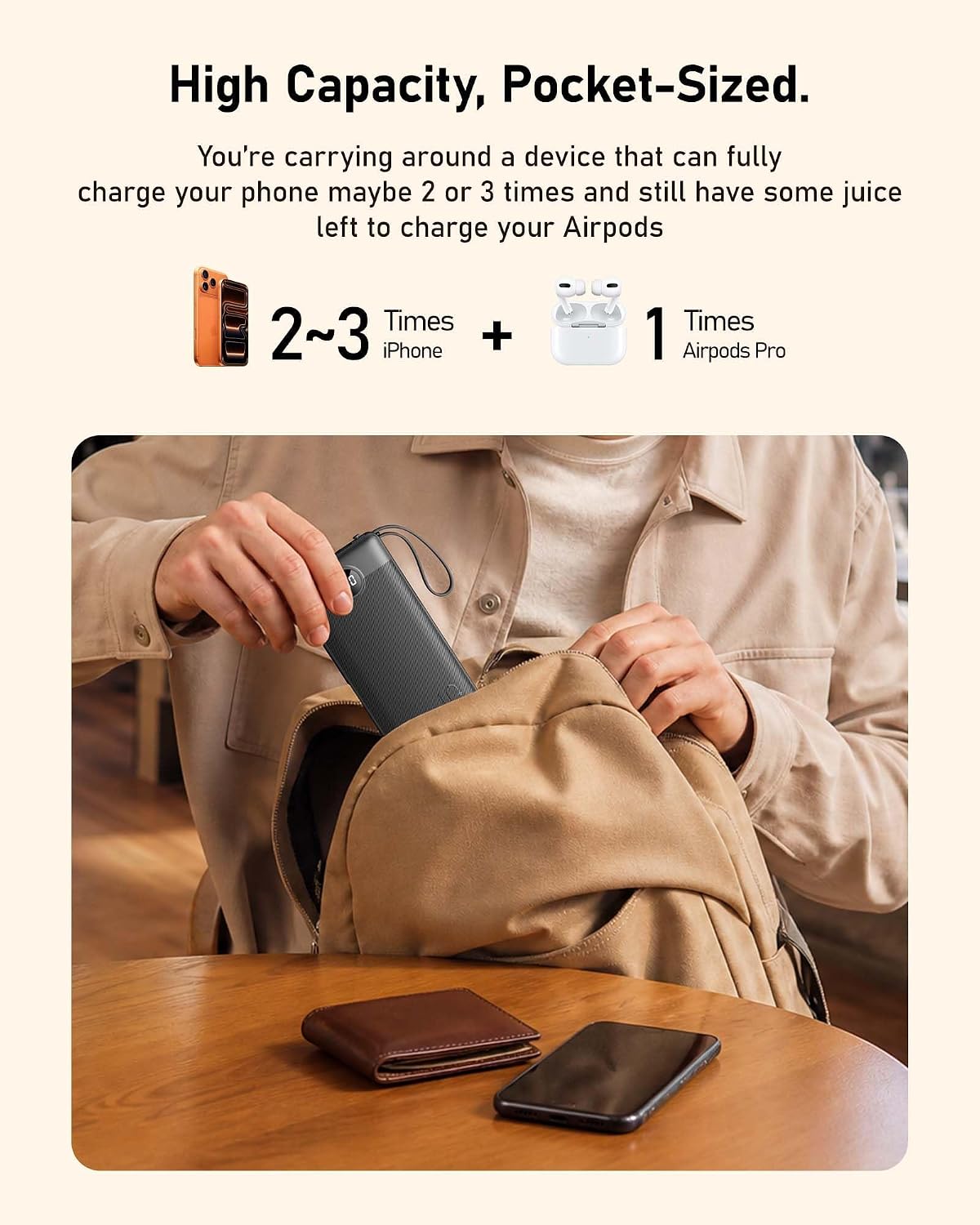 VEEKTOMX Cargador portátil con cables integrados, cargador de bater...