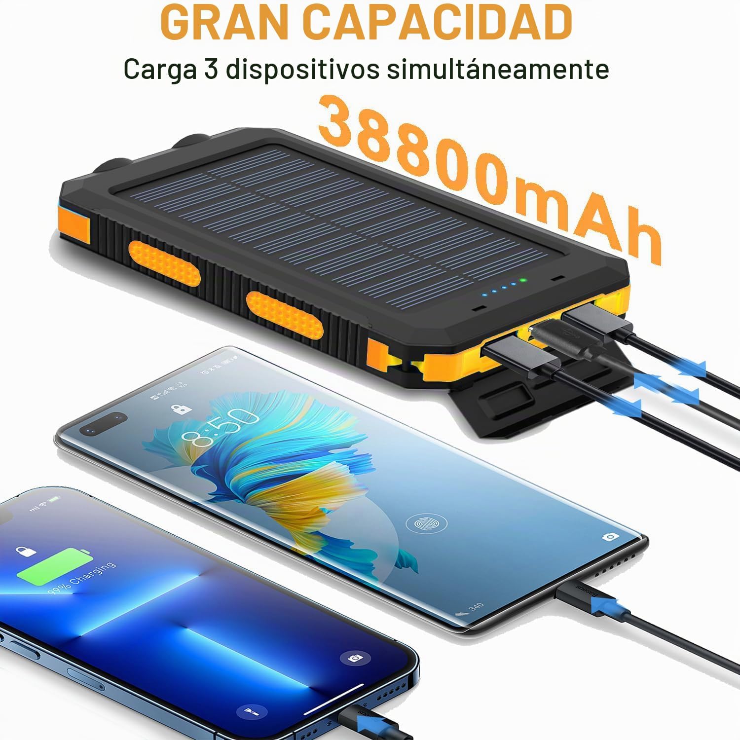 Cargador solar, 38800mAh portátil tipo C banco de energía solar par...