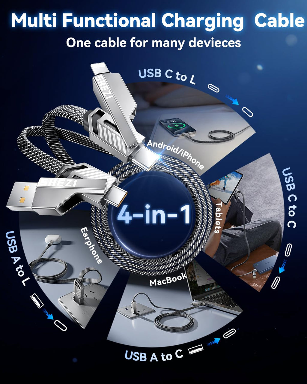 [Uno es suficiente] Compatible con cable USB C a Lightning 4 en 1,...