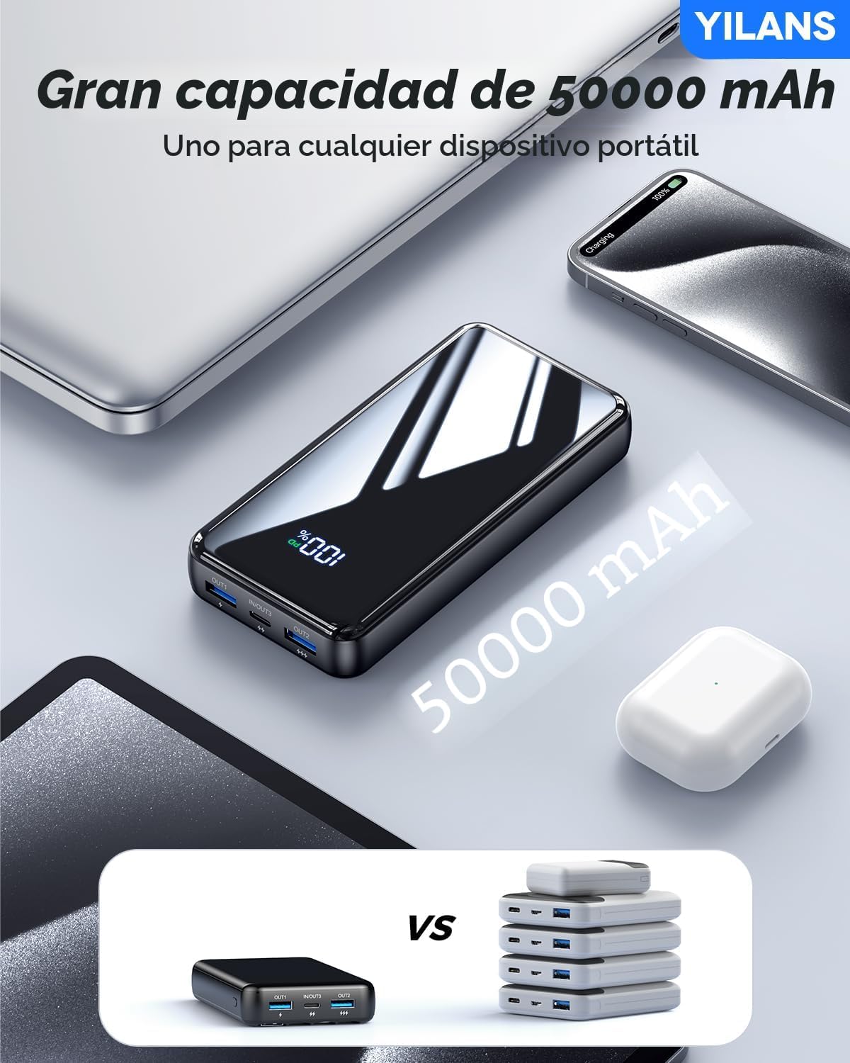 Cargador portátil, cargador de batería de 50000 mAh, cable integrad...