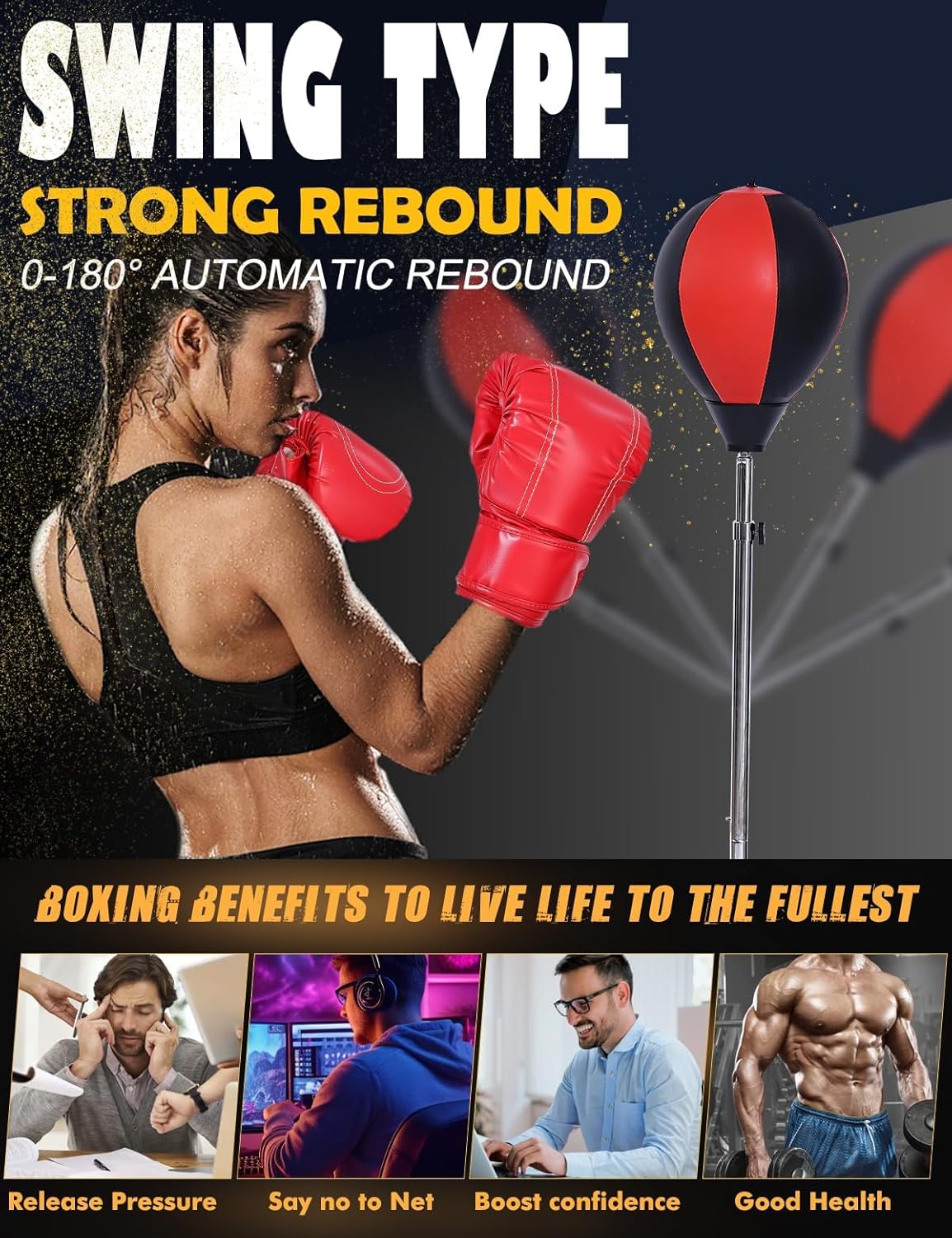 Saco de boxeo con soporte, bolsa de boxeo para adultos, altura ajus...