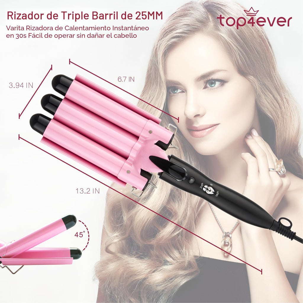 TOP4EVER Rizador de 3 barriles, herramienta de pelo de 1 pulgada, r...