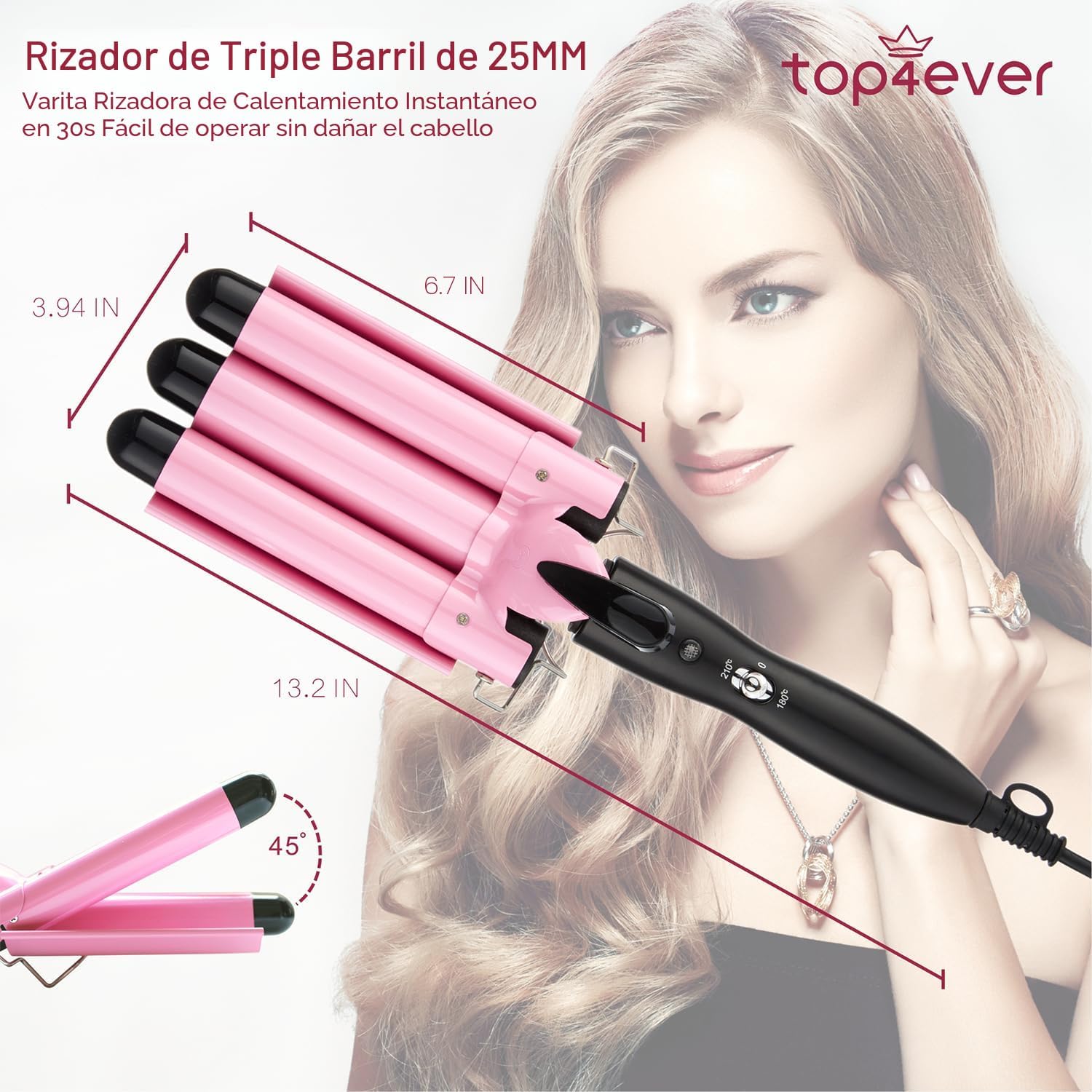 TOP4EVER Rizador de 3 barriles, herramienta de pelo de 1 pulgada, r...