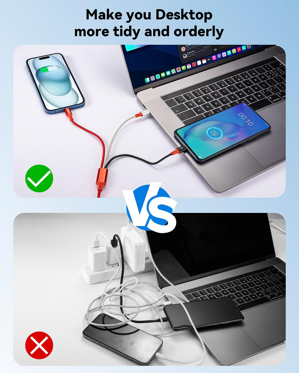 Paquete de 2 cables de carga múltiple, 3 en 1, retráctil, cable de...