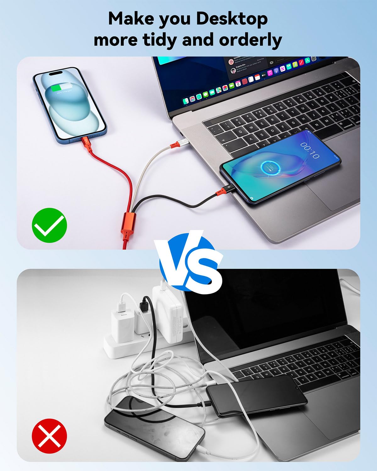 Paquete de 2 cables de carga múltiple, 3 en 1, retráctil, cable de...