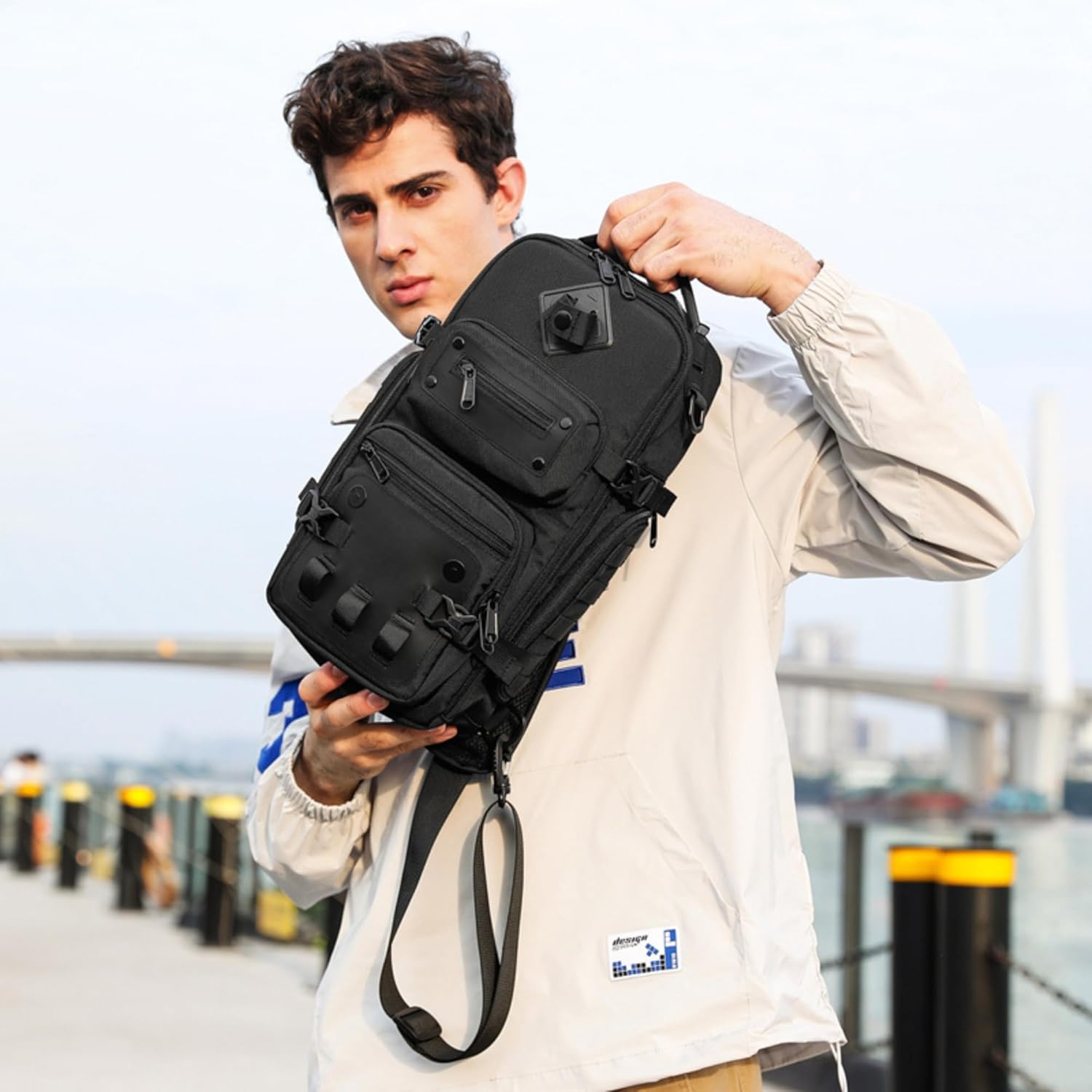 OZUKO Bolsas tácticas para hombres, mochila cruzada impermeable, bo...