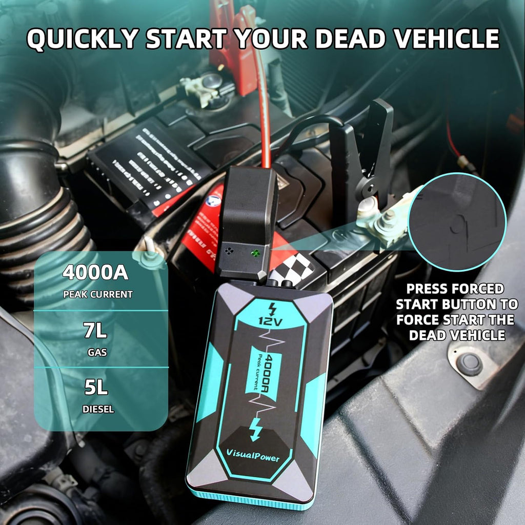 VisualPower Arrancador portátil, arranque de motocicleta de pico de...