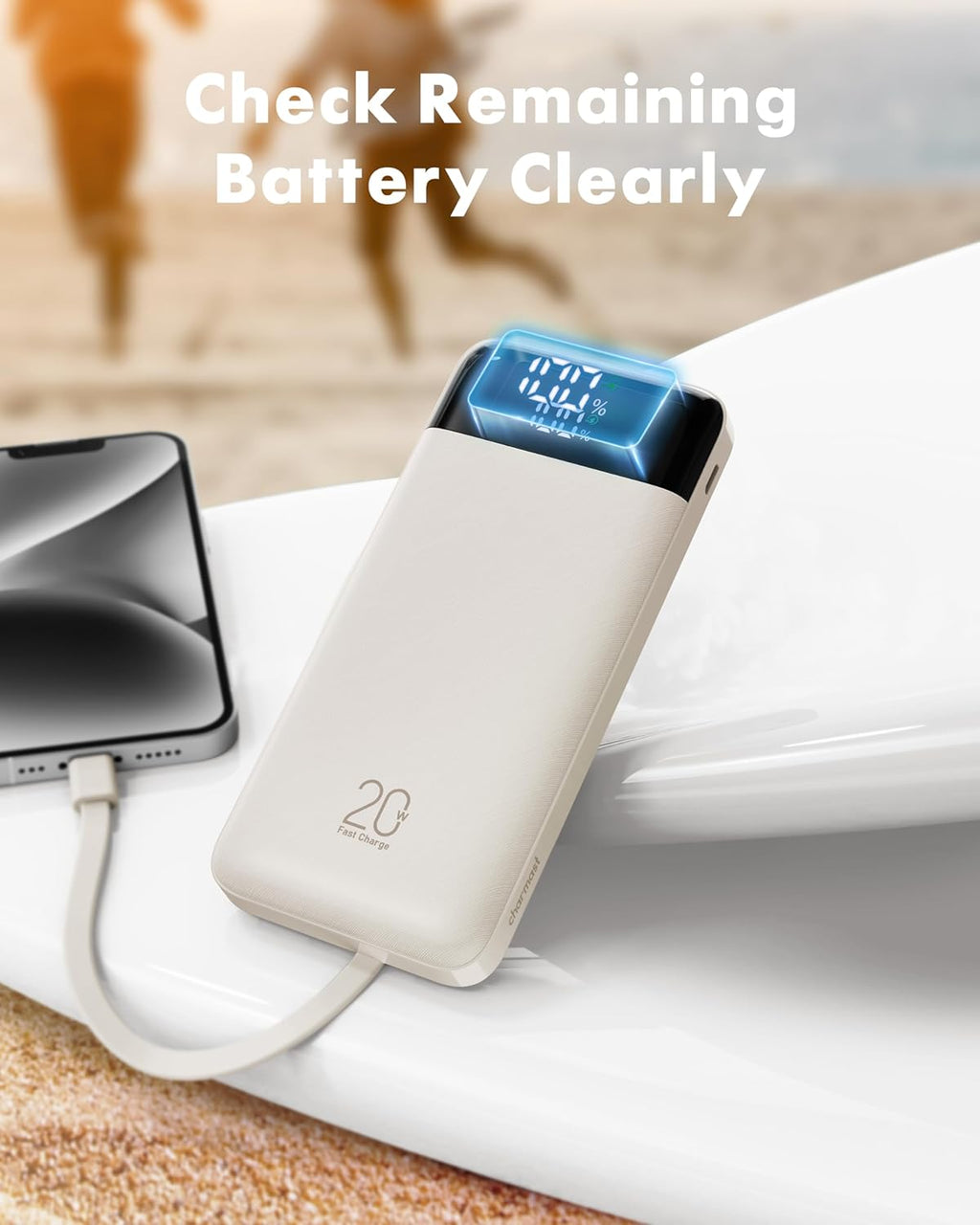 charmast - Cargador portátil de 20000 mAh con cables integrados, ca...