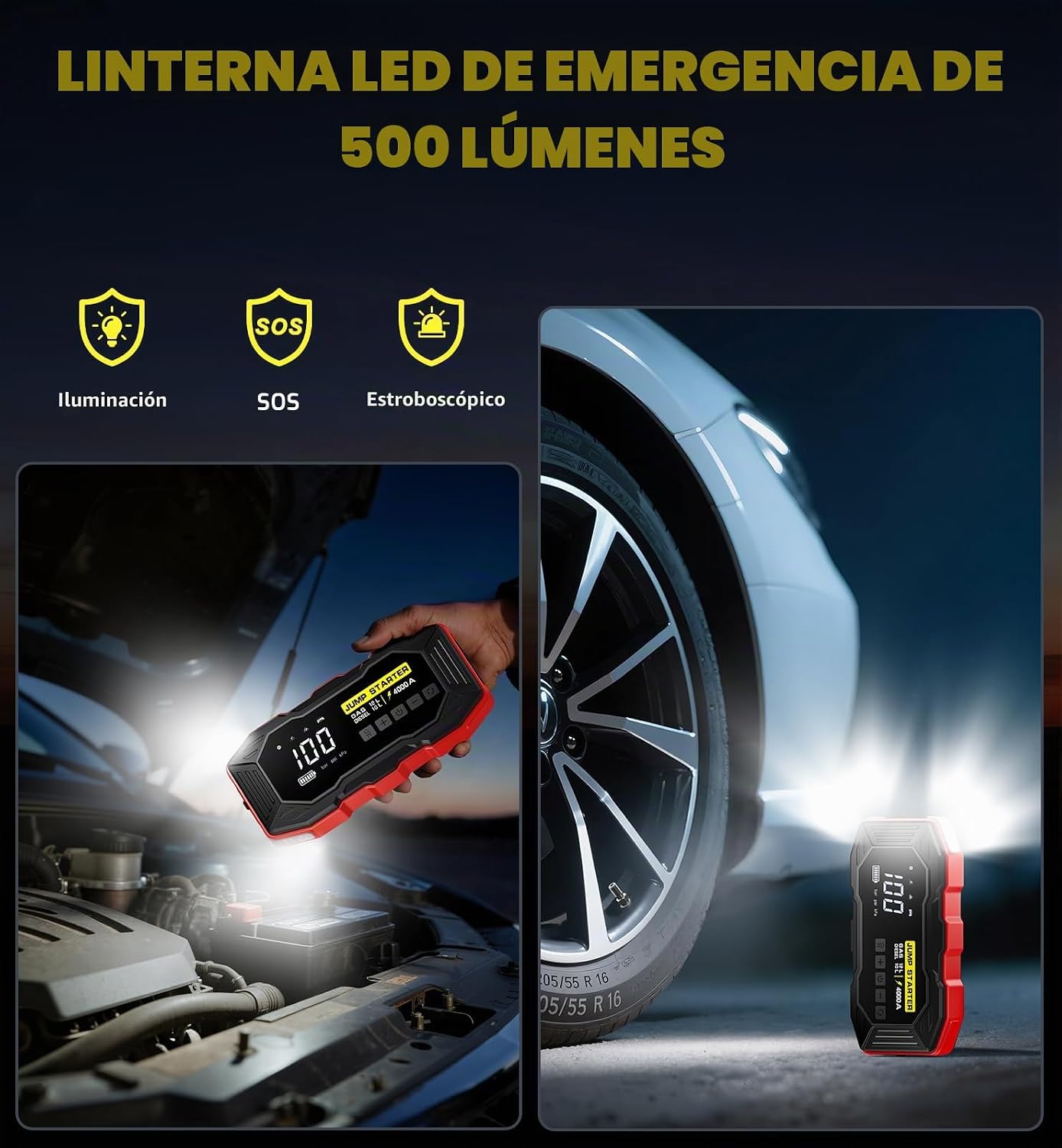 Arrancador de salto con compresor de aire 4000A batería portátil de...