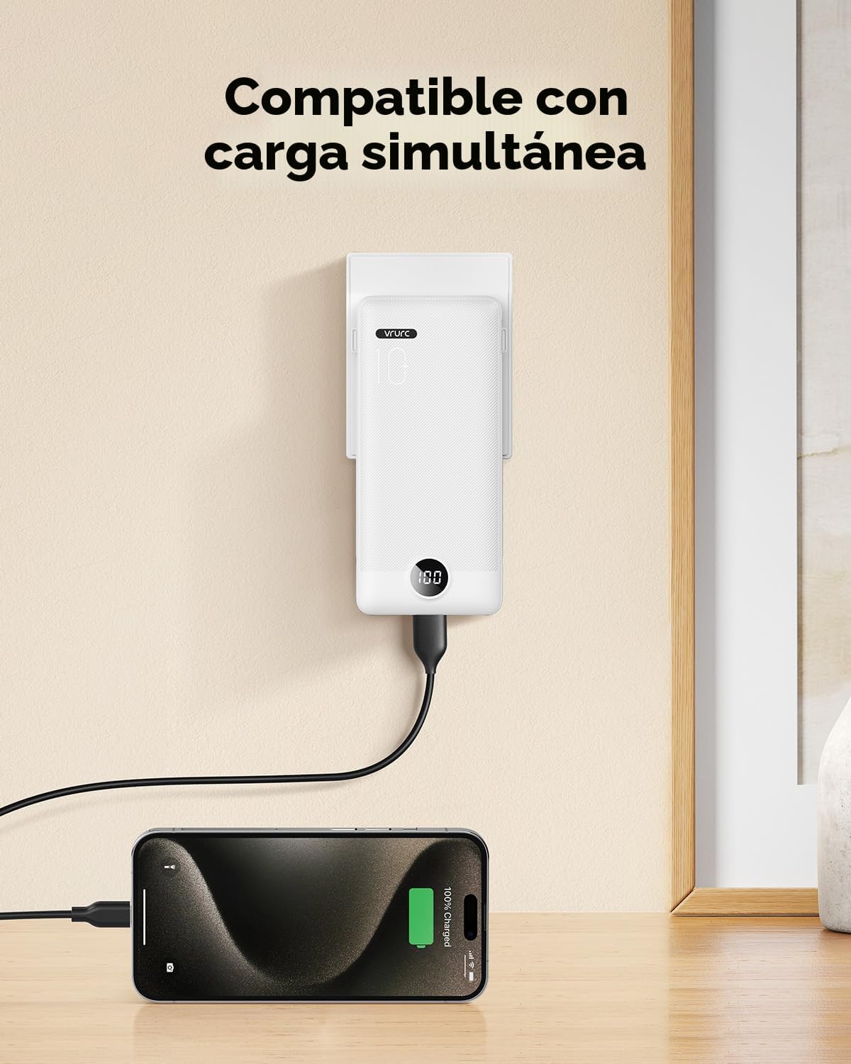 VRURC Cargador portátil con cables y enchufe de pared | Banco de en...